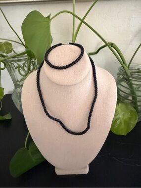 Vintage 70’s Hawaiian Surfer Black Lava Beads Necklace Bracelet Set